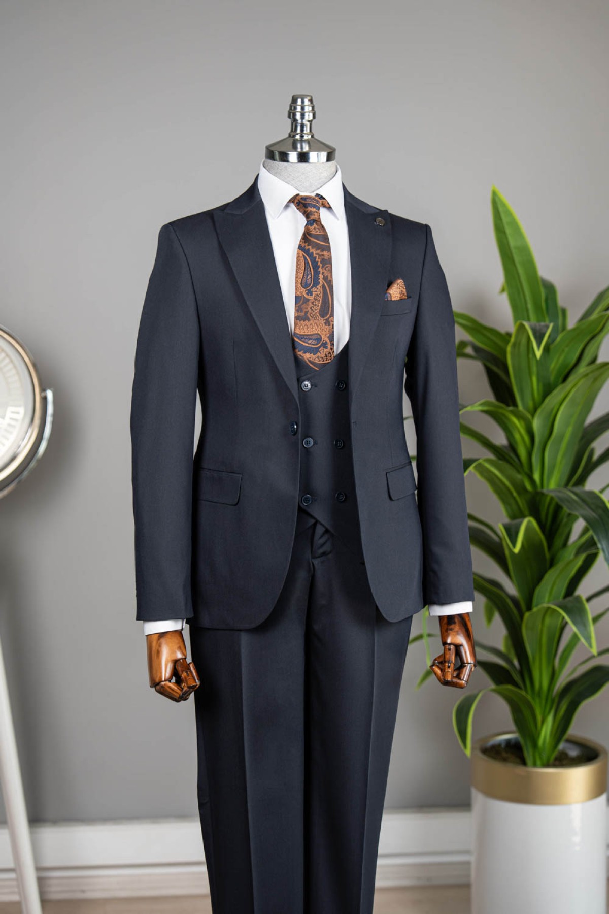 3  Düğme Düz Yelekli Takım Elbise