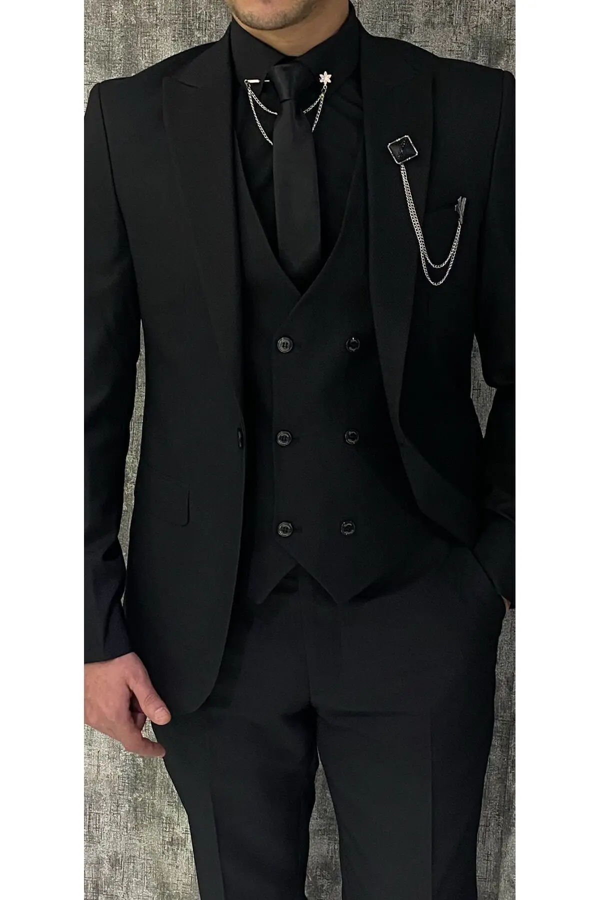 3 Düğme Düz Yelekli Takım Elbise