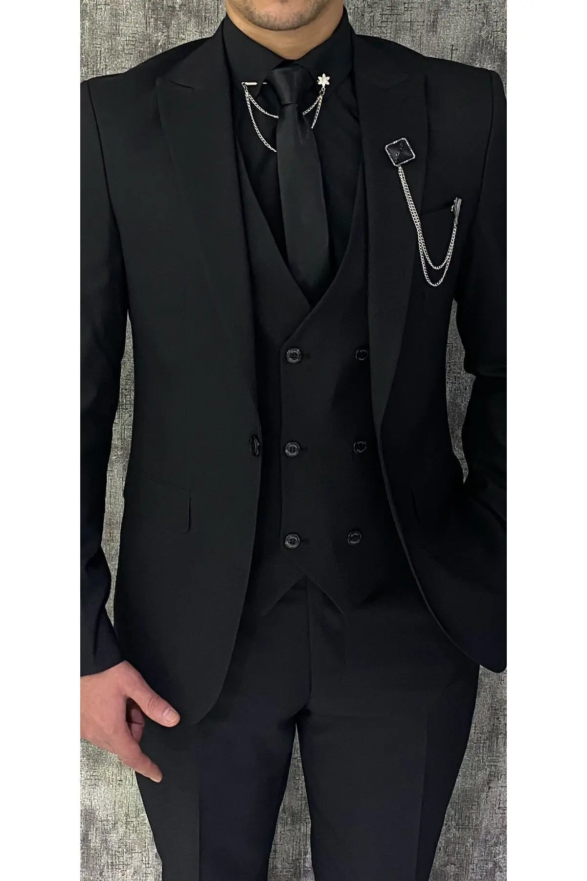 3 Düğme Düz Yelekli Takım Elbise